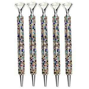 🟢 5️⃣ Pack Bling Rhinestone Crown Multi-Color Ballpoint Pens